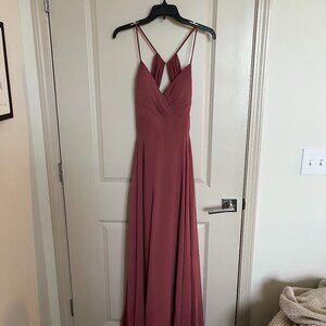 Azazie Avelina Desert Rose A-Line V-Neck Pleated Chiffon Dress